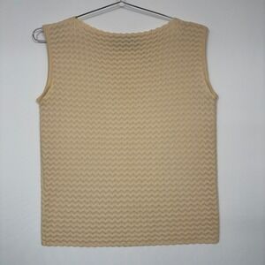 Puccini Womens Knit Shell Top Size 12 Cream Vintage 100% Wool Chevron Sleeveless